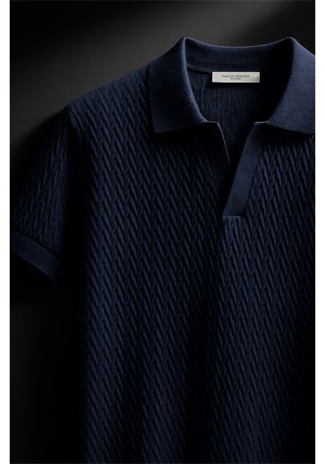 Men's blue textured knit polo shirt by Paolo Pecora Milano. A refined summer garment perfect for casual chic looks. PAOLO PECORA |  | A037 F3006685